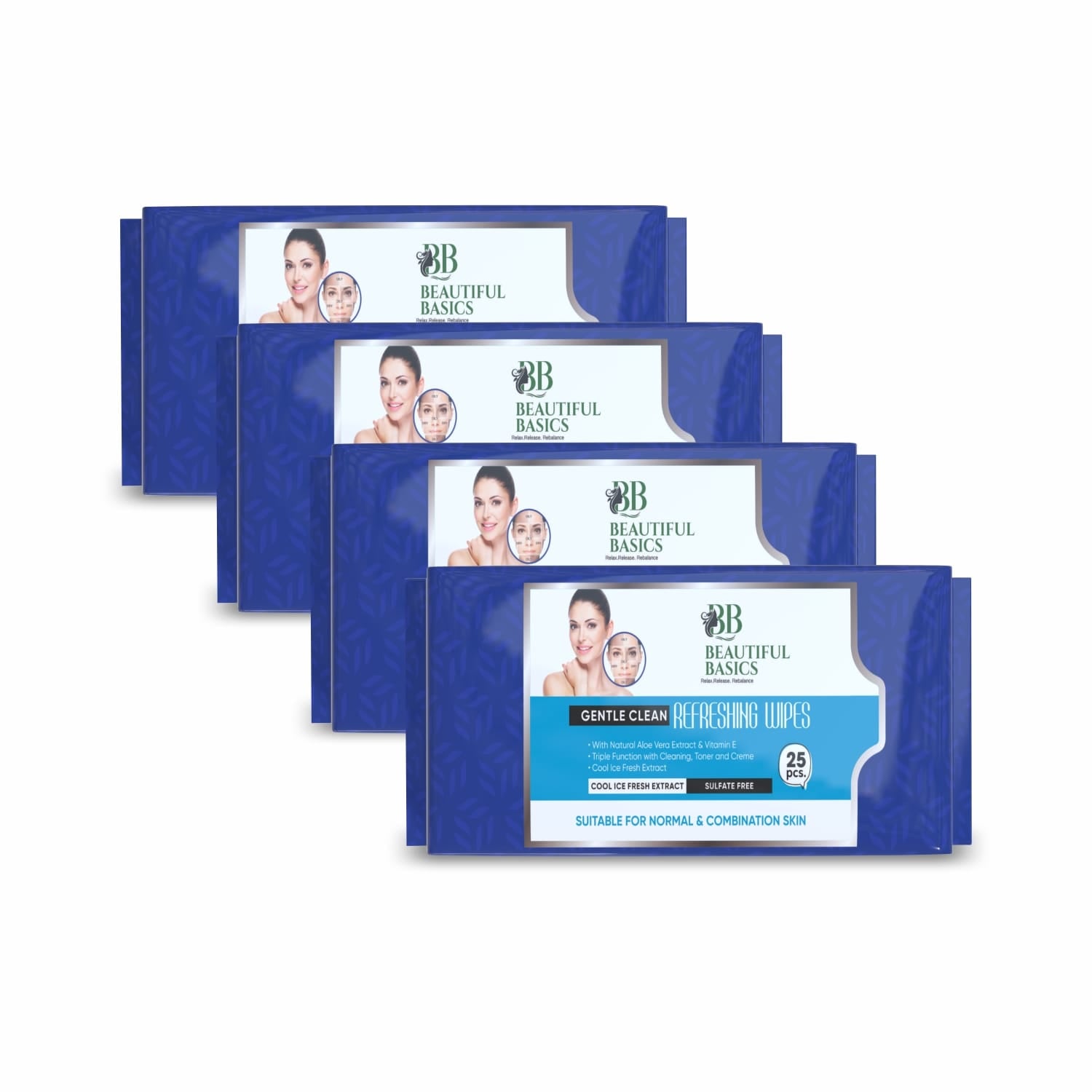 Beautiful Basics Dry Oily Sensitive  Normal Skin Face Wipes (4 Pkts X 100 Pcs Wipes) Beautiful Basics Dry Oily Sensitive  Normal Skin Face Wipes (4 Pkts X 100 Pcs Wipes)